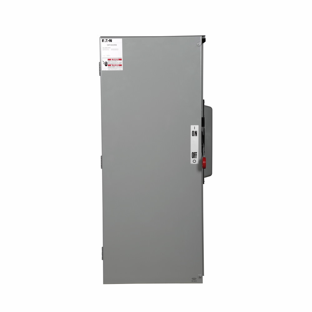 Eaton main fusible switch, 600A, Aluminum, NEMA 3R, Underground, Class T, 100 kAIC, Four-wire, Three-phase, Barrier kits: 400A-800A fusible switches: Bottom feed-3MFSBBK, Top feed-3MFSTB, 120/208V, (2) #4 AWG-600 kcmil