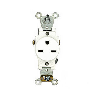 15 Amp, 250 Volt, Industrial Heavy Duty Grade, Single Receptacle, Straight Blade, Self Grounding, White