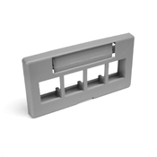 QuickPort Modular Furniture Faceplate, 4-port, grey. Includes 1 blank insert. Compatible with Steelcase, Haworth, HON, and Others. Compatible with Herman Miller when G1189A Reducer (from Herman Miller) is used.
