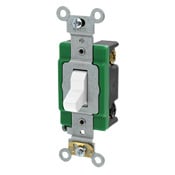 30 Amp, 120/277 Volt, Toggle 3-Way AC Quiet Switch, Extra Heavy Duty Spec Grade, Self Grounding, Back and Side Wired, White