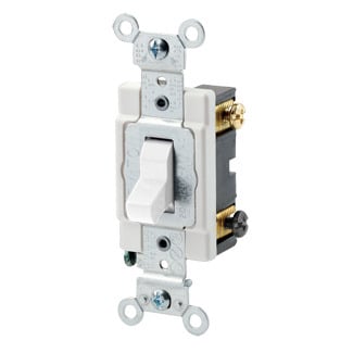 15 Amp, 120/277 Volt, Toggle 4-Way AC Quiet Switch, Commercial Spec Grade, Grounding, Back & Side Wired, - White