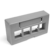 QuickPort Modular Furniture Ext. Depth Faceplate, 4-port, grey. Includes 1 blank insert. Compatible with Steelcase, Haworth, HON, and Others. Compatible with Herman Miller when G1189A Reducer (from Herman Miller) is used.