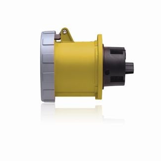 100 Amp, 125 Volt, IEC 309-1 & 309-2, 2P, 3W, Outlet North American Pin & Sleeve Receptacle, Industrial Grade, IP67, Watertight - Yellow