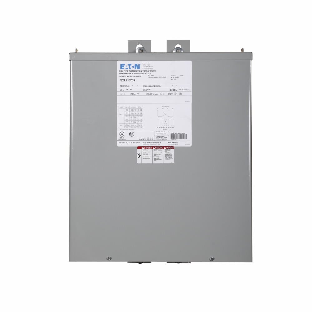 Eaton, general purpose encapsulated transformer, ep, single-phase, pv: 240 x 480v, taps: none, sv: 120/240v, 115?c, 25 kva, al windings, frame: 182, indoor-outdoor-