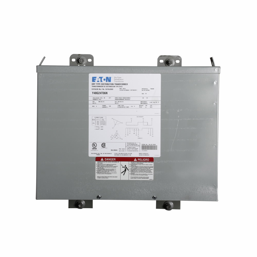 Eaton General purpose encapsulated transformer, EPT, aluminum, NEMA 3R, 200, 60 Hz, three-phase, 480 V, 208Y/120 V, 2 at -5% FCBN, 115 ?C rise, 6 KVA, indoor-outdoor, 70A