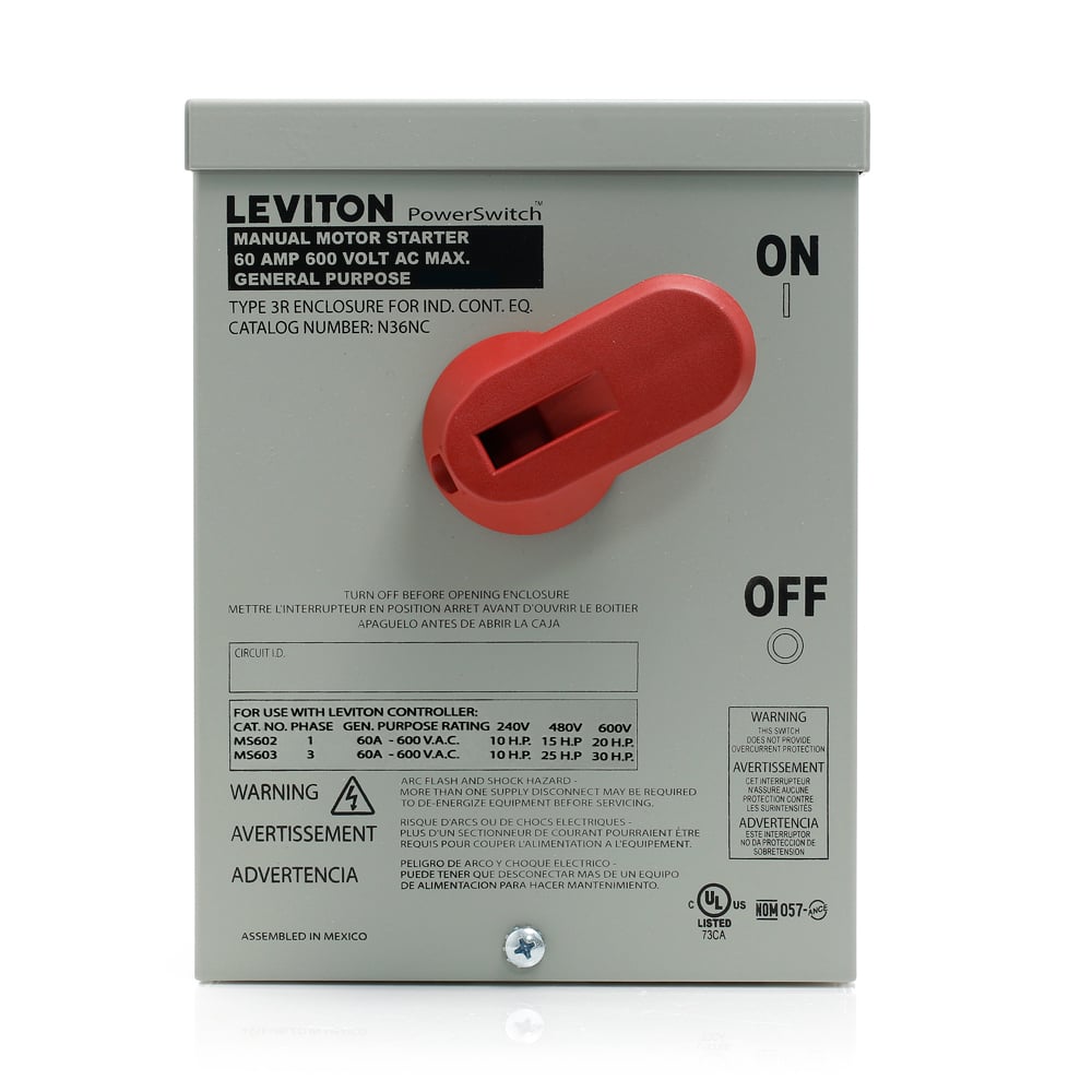 N36NC Switch Enclosure, For Use With 60 A Motor Starter Switches, Steel, Gray