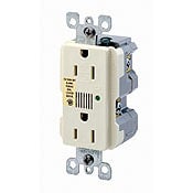 15 Amp, 125 Volt, Decora Duplex Surge Suppressor Receptacle, Straight Blade, Industrial Grade, Self Grounding, Surge w/ Indicator Light & Audible Alarm, White