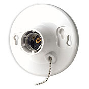 One-Piece Urea Outlet Box Mount, Incandescent Lampholder, Pull Chain, White