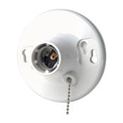 660W/250V Medium Base One-Piece White Urea Outlet Box Mount Incandescent Lampholder, Pull Chain, Single Circuit, 2 Screws with Captive Clamps, Top Wired - White