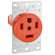 60 Amp, 125/250 Volt, Flush Mounting Receptacle, Straight Blade, Industrial Grade, Isolated Ground, Orange