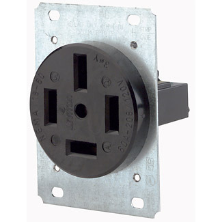 60 Amp, 120/208 Volt, Flush Mounting Receptacle, Straight Blade, Industrial Grade, Non-Grounding, Black