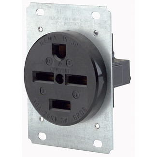 30 Amp, 250 Volt, Flush Mounting Receptacle, Industrial Grade, Straight Blade, Grounding, Black
