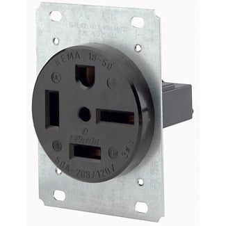 60 Amp, 250 Volt, Flush Mounting Receptacle, Straight Blade, Industrial Grade, Grounding, Black