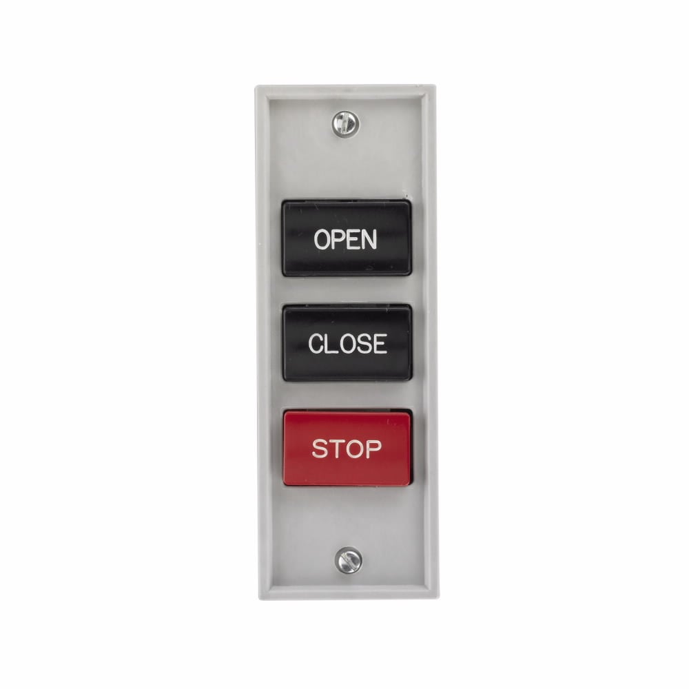 Eaton 10250T pushbutton,10250H, Assembled control station, 30.5 mm, Heavy-Duty, NEMA 1, Black, Flush, Die cast, OPEN/CLOSE/STOP, Surface, Three element