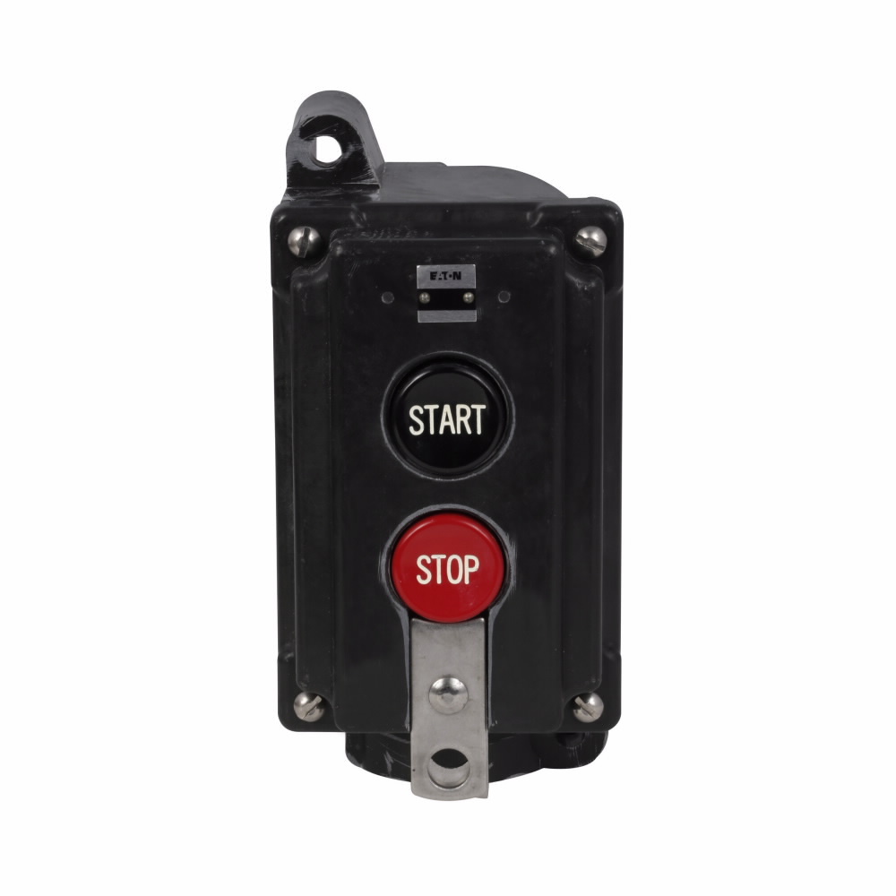 Eaton 10250T pushbutton,10250H, Assembled control station, 30.5 mm, Heavy-Duty, NEMA 3, 3R, 4, 4X, 13, Black, Flush with lock hasp, Die cast, START/STOP, Surface, Two element