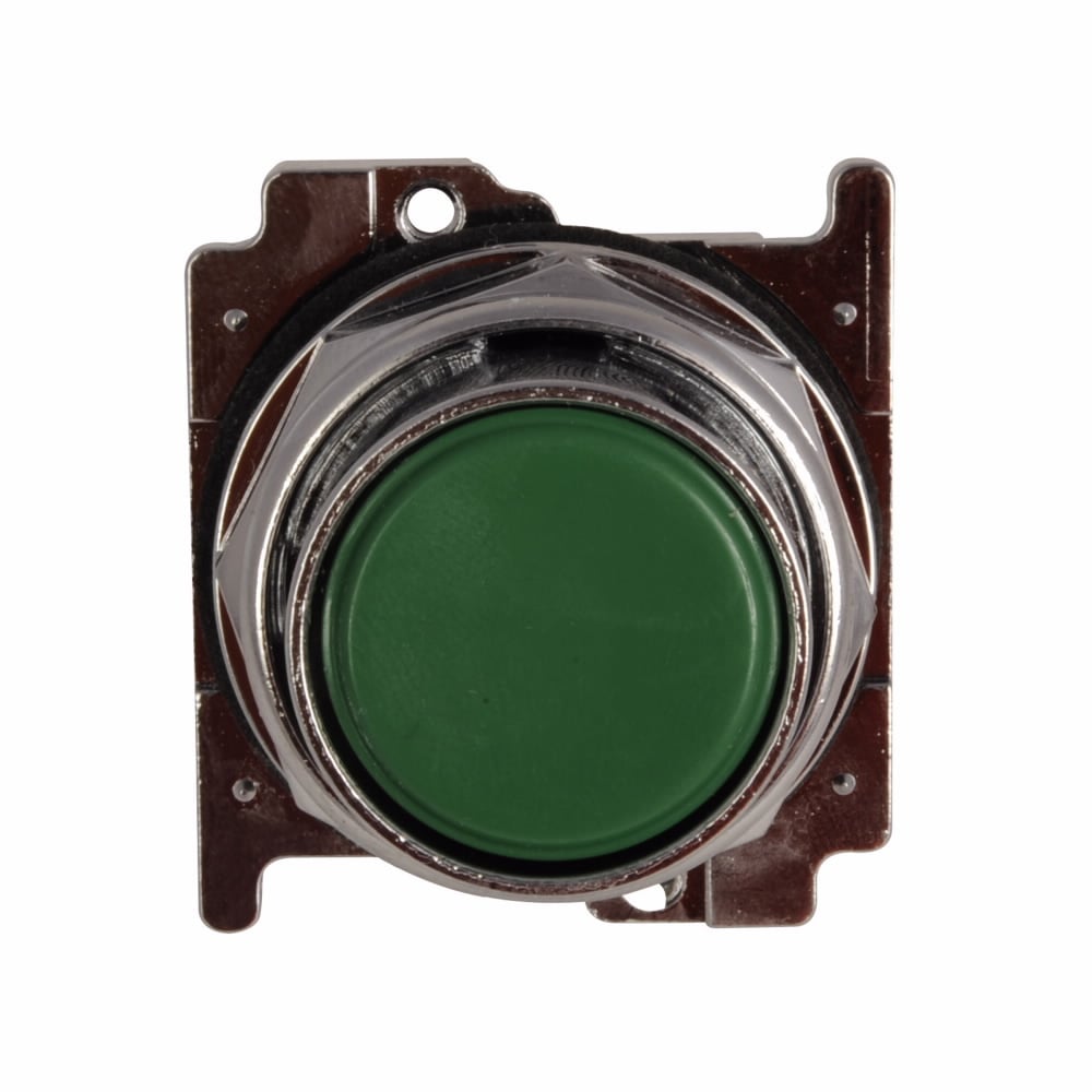Eaton, 30.5 mm, Heavy-Duty Watertight/Oiltight Pushbutton,Class I Division 2,Green,Plastic Actuator,Chrome bezel,Non-illuminated,Flush mounting,Momentary,30.5 mm,Flush Pushbutton,10250T Series