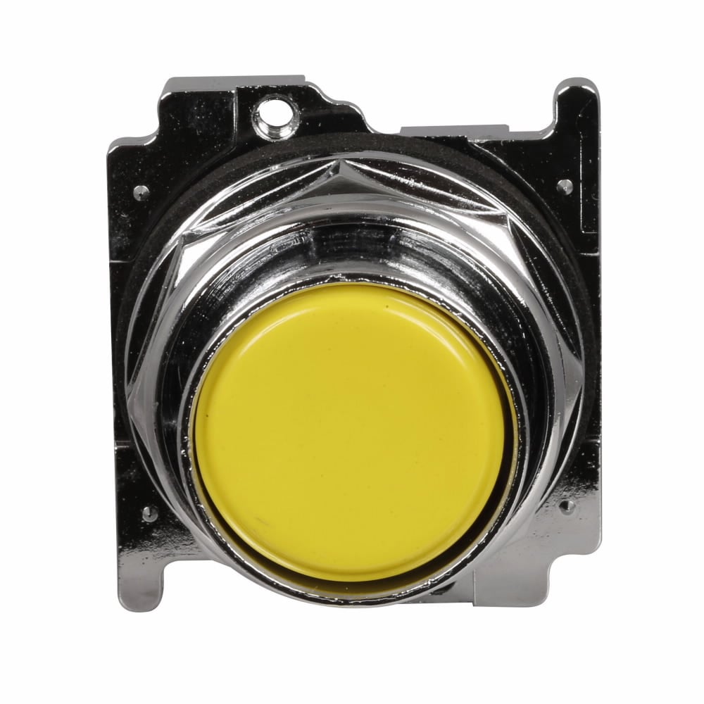 Eaton, 30.5 mm, Heavy-Duty Watertight/Oiltight Pushbutton,Class I Division 2,Yellow,Plastic Actuator,Chrome bezel,Non-illuminated,Flush mounting,Momentary,30.5 mm,Flush Pushbutton,10250T Series