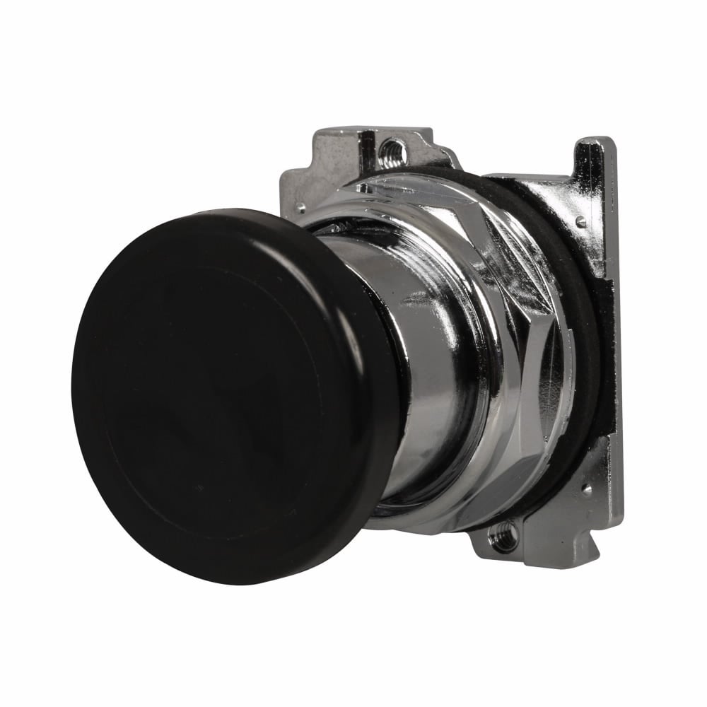 Eaton 10250T pushbutton, 10250T, 30.5 mm, Heavy-Duty, 40 mm, NEMA 3, 3R, 4, 4X, 12, 13, Non-illuminated, Momentary, Mushroom , Black actuator, Chrome bezel, Plastic actuator
