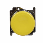 Eaton 10250T pushbutton, 10250T, 30.5 mm, Heavy-Duty, 40 mm, NEMA 3, 3R, 4, 4X, 12, 13, Non-illuminated, Momentary, Mushroom , Yellow actuator, Chrome bezel, Plastic actuator