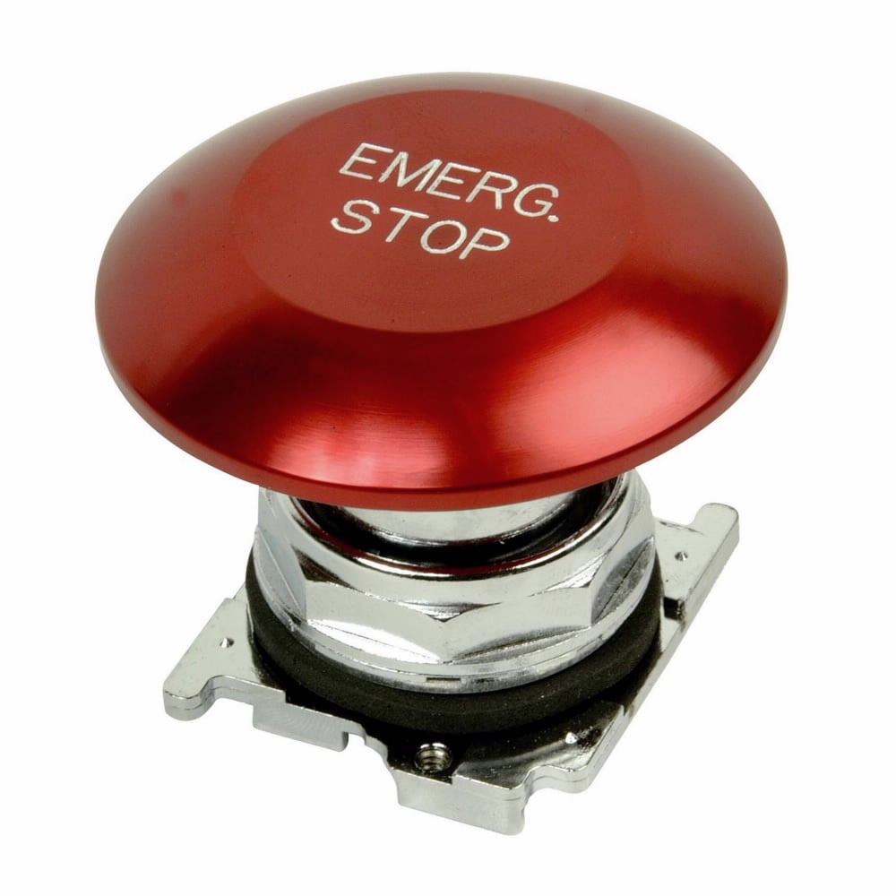 Eaton 10250T pushbutton, 10250T, 30.5 mm, Heavy-Duty, 65 mm, NEMA 3, 3R, 4, 4X, 12, 13, Non-illuminated, Momentary, Jumbo mushroom , Red actuator, Chrome bezel, Anodized aluminum actuator
