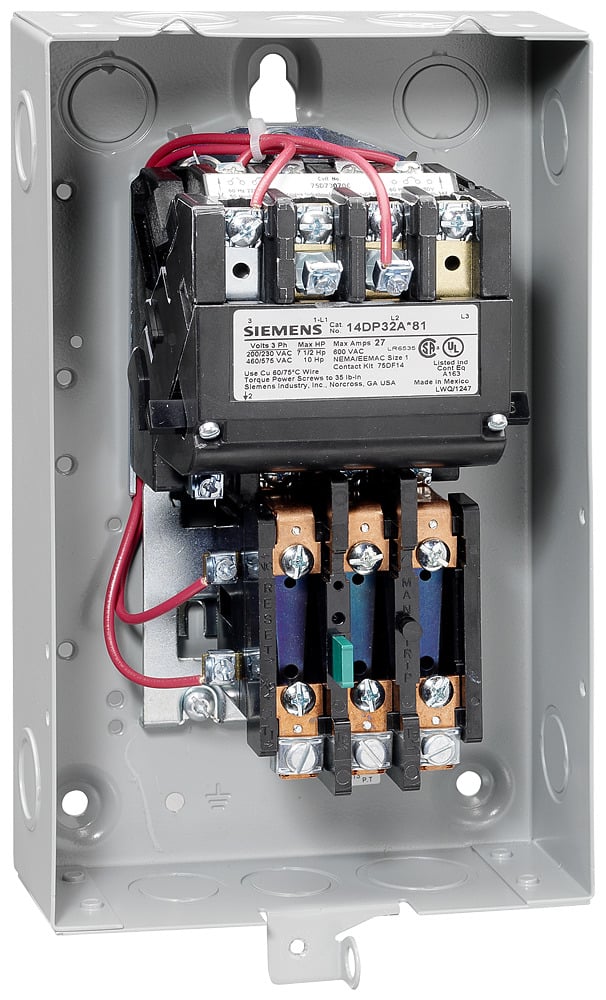 Non-reversing motor starter, Size 1, H2 Amb. compensate bimetal OLR, Contactor amp rating 27A, 24VAC 50-60Hz coil, Non-combination type, Enclosure type 1, Indoor general purpose use