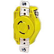 20 Amp, 125 Volt, Flush Mounting Locking Receptacle, Industrial Grade, Grounding, Corrosion Resistant, Yellow