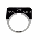 Eaton 10250T pushbutton legend plate, 10250T series, 1/2 Round Legend Plate, Black, Legend: HAND/OFF/AUTO, 1/8 In high, White letters