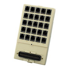 Surface-Mount Mini Patch Panel, 25 6-position 2-conductor (RJ11) FCC Spec Jacks connected to a circuit board with one male 25-pair connector in surface-mount housing. Wired in standard T-R sequence (26-1, 27-2, 28-3, etc).