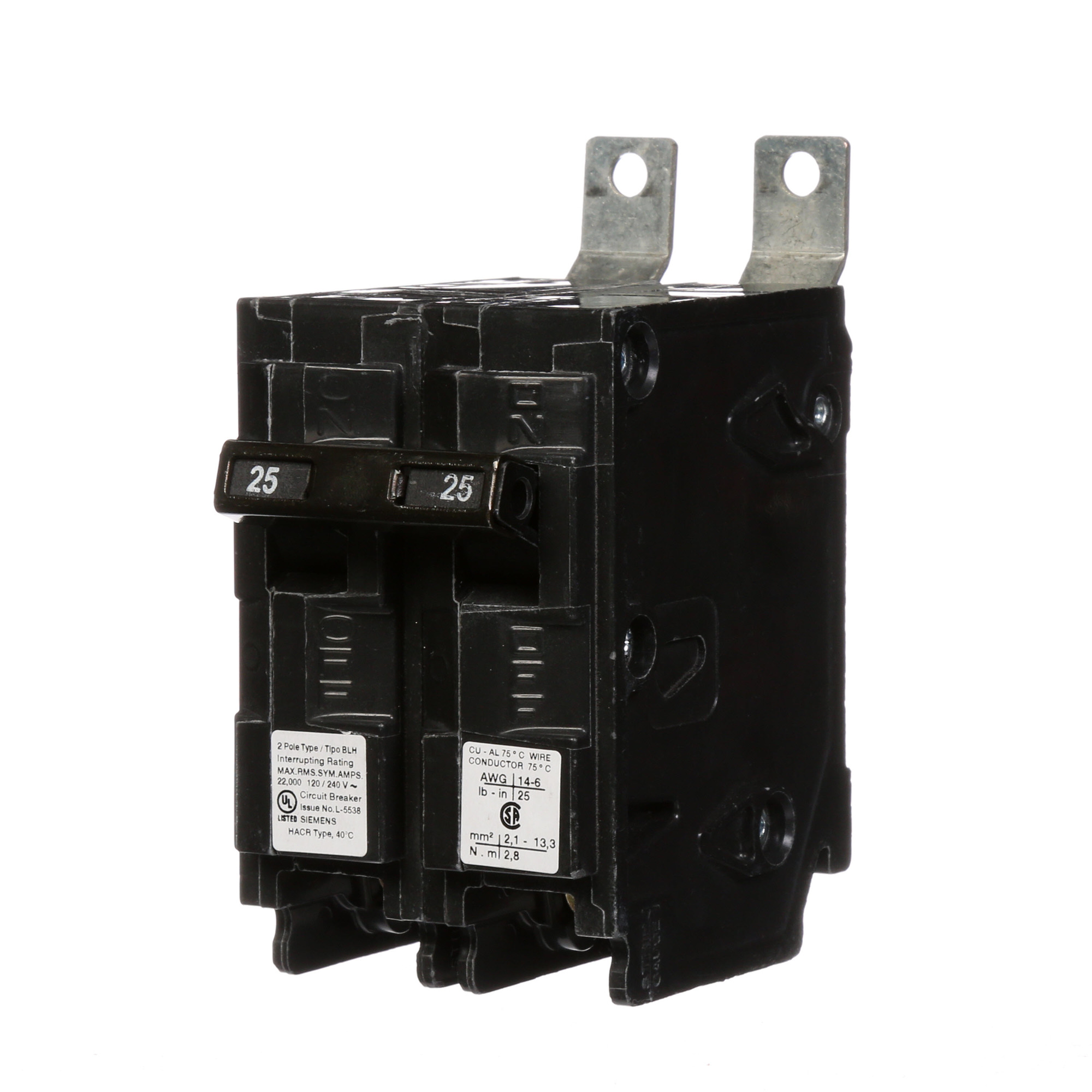  Low Voltage Molded Case Circuit Breakers Panelboard Mounting 240V Circuit Breakers - Type BL, 2-Pole, 120/240VAC are Circuit Protection Molded Case Circuit Breakers. Type BLH Application Electrical Distribution Standard UL 489 Voltage Rating 120/240V A mperage Rating 25A Trip Range Thermal Magnetic Interrupt Rating 22 AIC Number Of Poles 2P