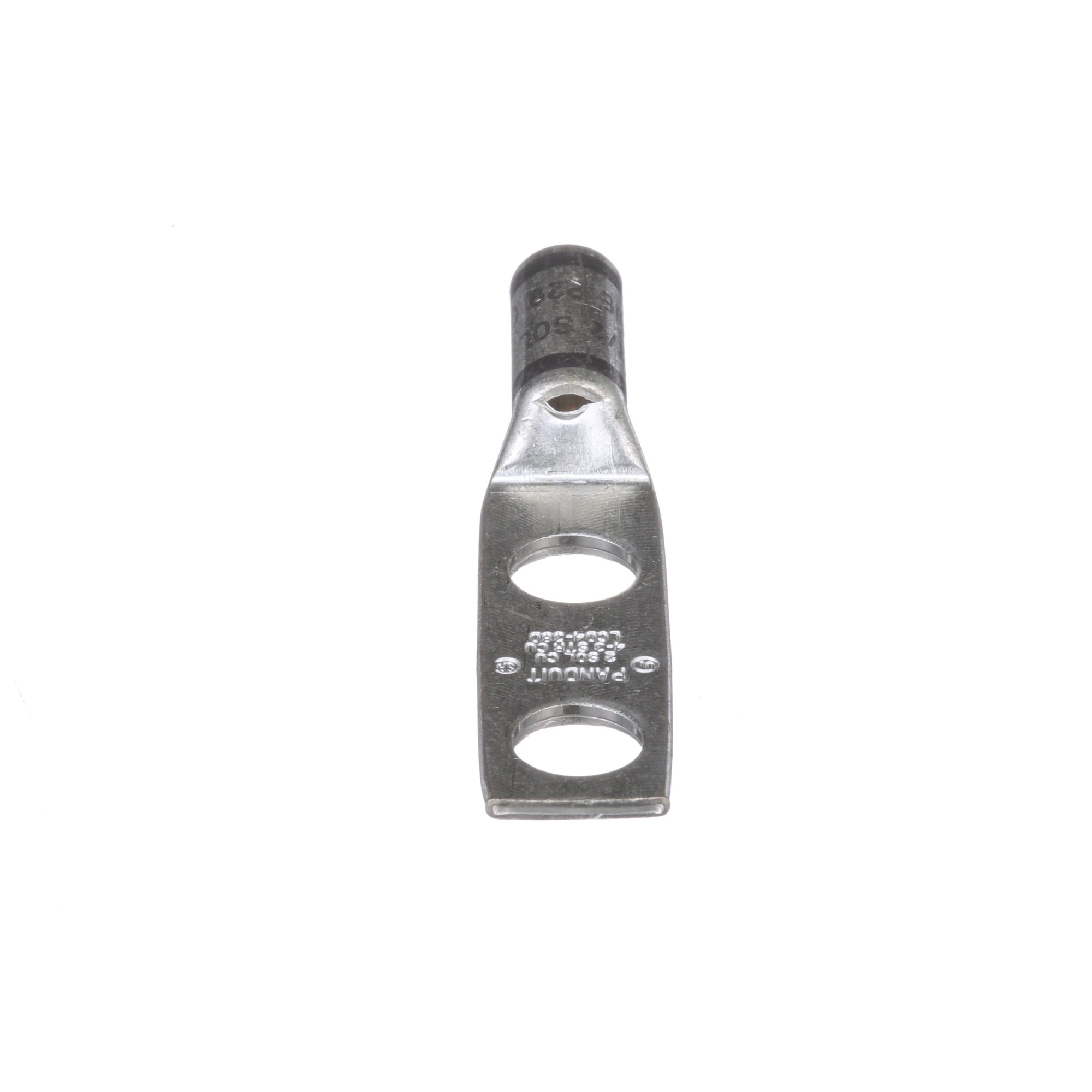 LCD4-38D-L Pan-Lug LCD 2-Hole Compression Connector Lug With Inspection Window, 4 to 3 AWG, 2 AWG Solid/Stranded Copper Conductor, Die Code: P29, 42.95 in Stud, Tin Plated Copper