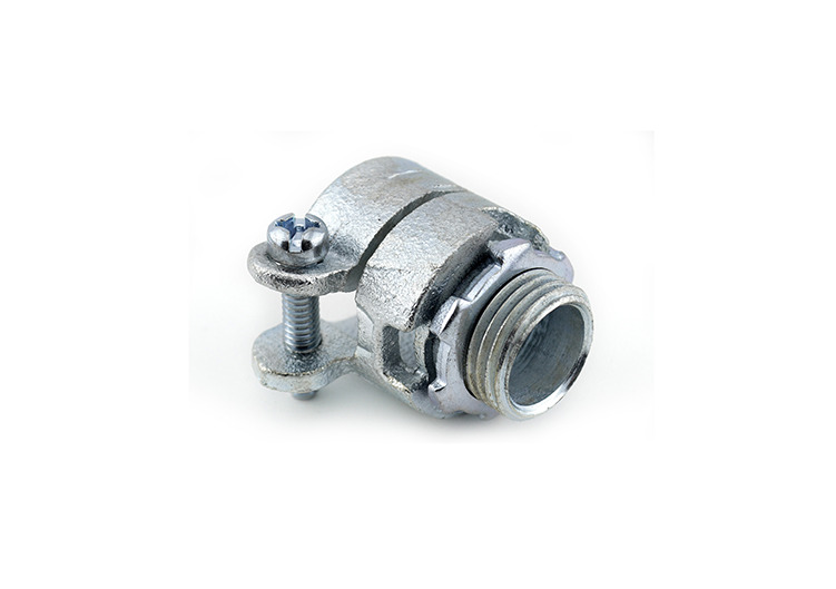 407 Bridgeport Squeeze Conduit Connector, 1/2 in Trade, For Use With Flexible Metal Conduit, Malleable Iron, Electro-Plated Zinc