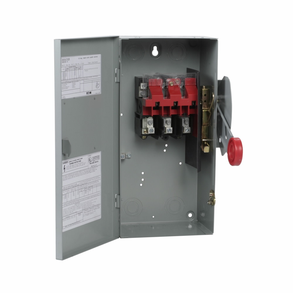 Eaton Heavy duty single-throw non-fused safety switch, Single-throw, 60 A, Neam 1, Painted steel, Non-Fusible, Three-wire, 10 at 240 Vac TD 1 Ph, 20 at 480 Vac TD 1 Ph, 25 at 600 Vac TD 1 Ph