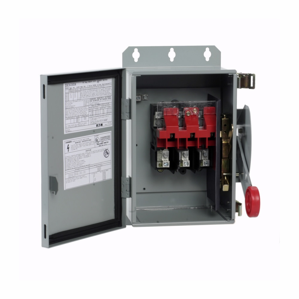 Eaton Heavy duty single-throw non-fused safety switch, Single-throw, 60 A, Neam 12, Painted galvanized steel, Non-Fusible, Three-pole, 3-wire, 10 at 240 Vac TD 1 Ph, 20 at 480 Vac TD 1 Ph, 25 at 600 Vac TD 1 Ph, 20 at 240 Vac TD 3 Ph