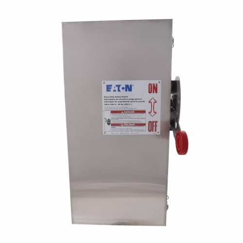 Eaton Heavy duty single-throw fused safety switch, Corrosion resistant, enhanced visible blade, 100 A, NEMA 4X, Neutral, Two-pole, Three-wire, 240 V, Max Hp: 7.5, 15 hp/15, 30 hp/20 hp (1,3PH @ Std fuse/time delay/250 Vdc), #14-#1/0 Cu/Al