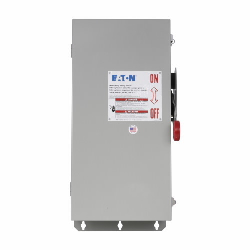 Eaton Heavy duty single-throw fused safety switch, 100 A, NEMA 12/3R, Painted galvanized steel, Class H, Fusible with neutral, Three-pole, Four-wire, 240 V, Max Hp: 7.5, 15/ 15, 30/ 20 hp (1,3PH @Std/TD/250 Vdc), #14-#1/0 Cu/Al
