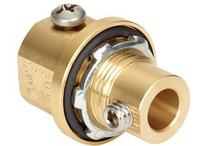 3/4" Brass Alloy grounding fitting with stainless steel set screws and steel locknut Buna N sealing ring. NPT threads