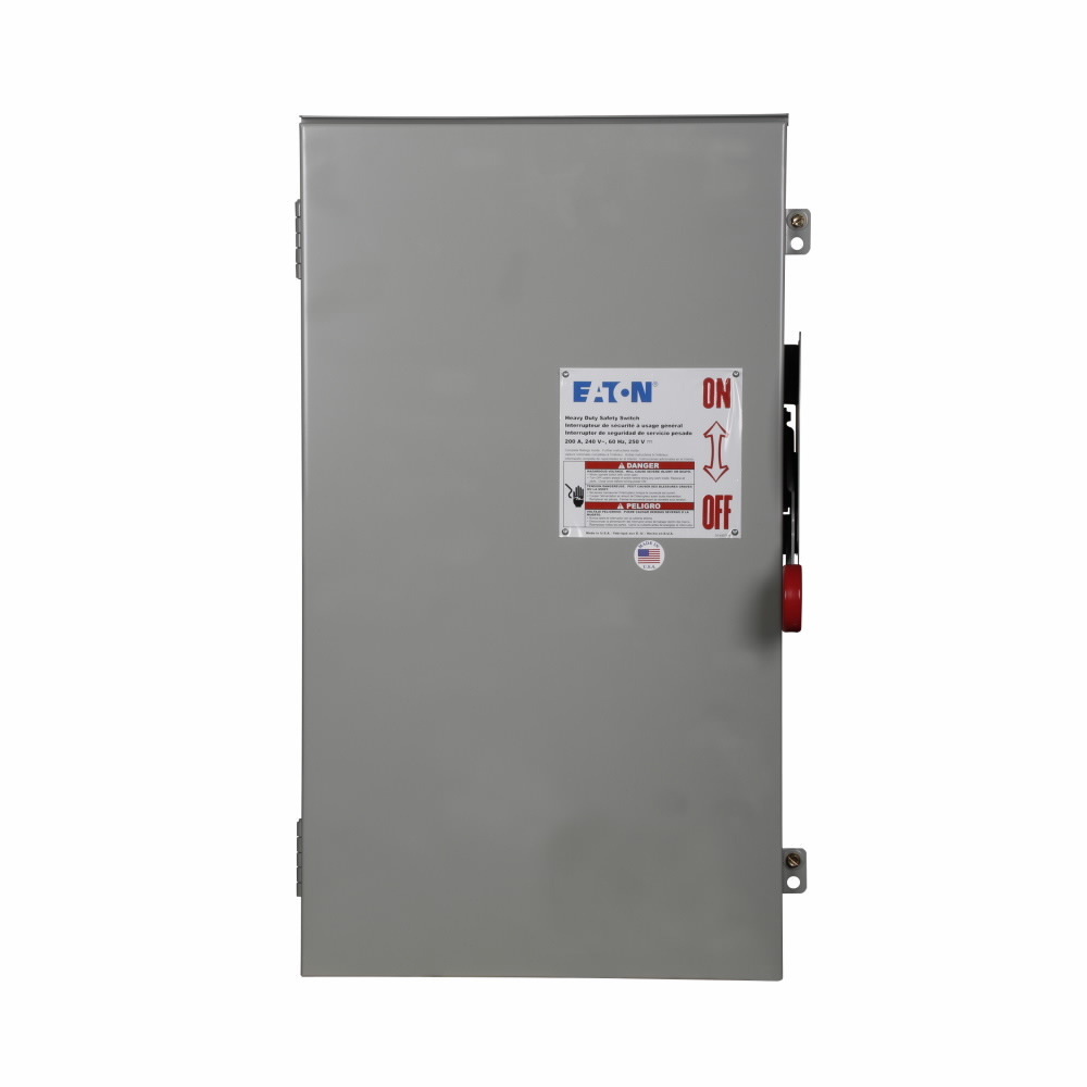 Eaton Enhanced visible blade single-throw safety switch, 200 A, NEMA 3R, Painted galvanized steel, Class H, Fusible without neutral, Three-pole, Three-wire, 240 V, Max Hp: 15, 25/ 15, 60/ 40 hp (1,3PH @Std/TD/250 Vdc), #6-250 kcmil Cu/Al