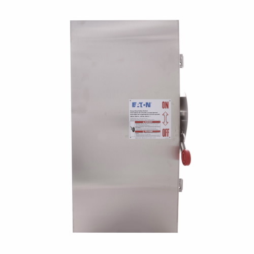 Eaton Enhanced visible blade single-throw safety switch, 200 A, NEMA 4X, 304 stainless steel, Class H, Fusible without neutral, Three-pole, Three-wire, 240 V, Max Hp: 15, 25/ 15, 60/ 40 hp (1,3PH @Std/TD/250 Vdc), #6-300 kcmil Cu/Al