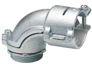 Connector, 90 Degrees, Malleable Iron, Insulated Throat, Size K.O. 1 Inch