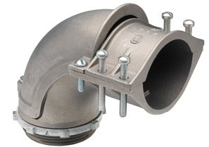 Connector, 90 Degrees, Malleable Iron, Insulated Throat, Size K.O. 3 Inch