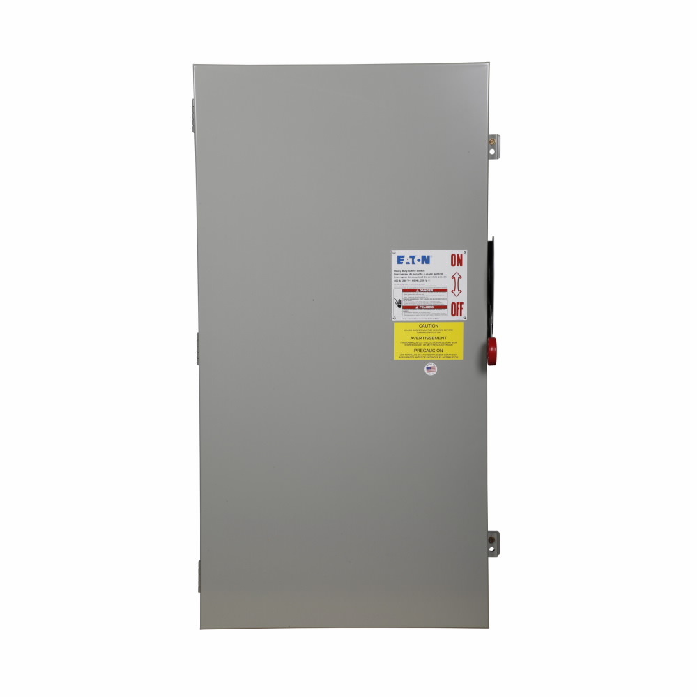 Eaton Enhanced visible blade single-throw safety switch, 400 A, NEMA 1, Painted steel, Class H, Neutral, Three-pole, Four-wire, 240 V, Max Hp: 50, 125/ 50 hp (3PH @Std, TD/250 Vdc), (2)#1/0-(2)300 kcmil or (1)#1/0-(1)750 kcmil Al