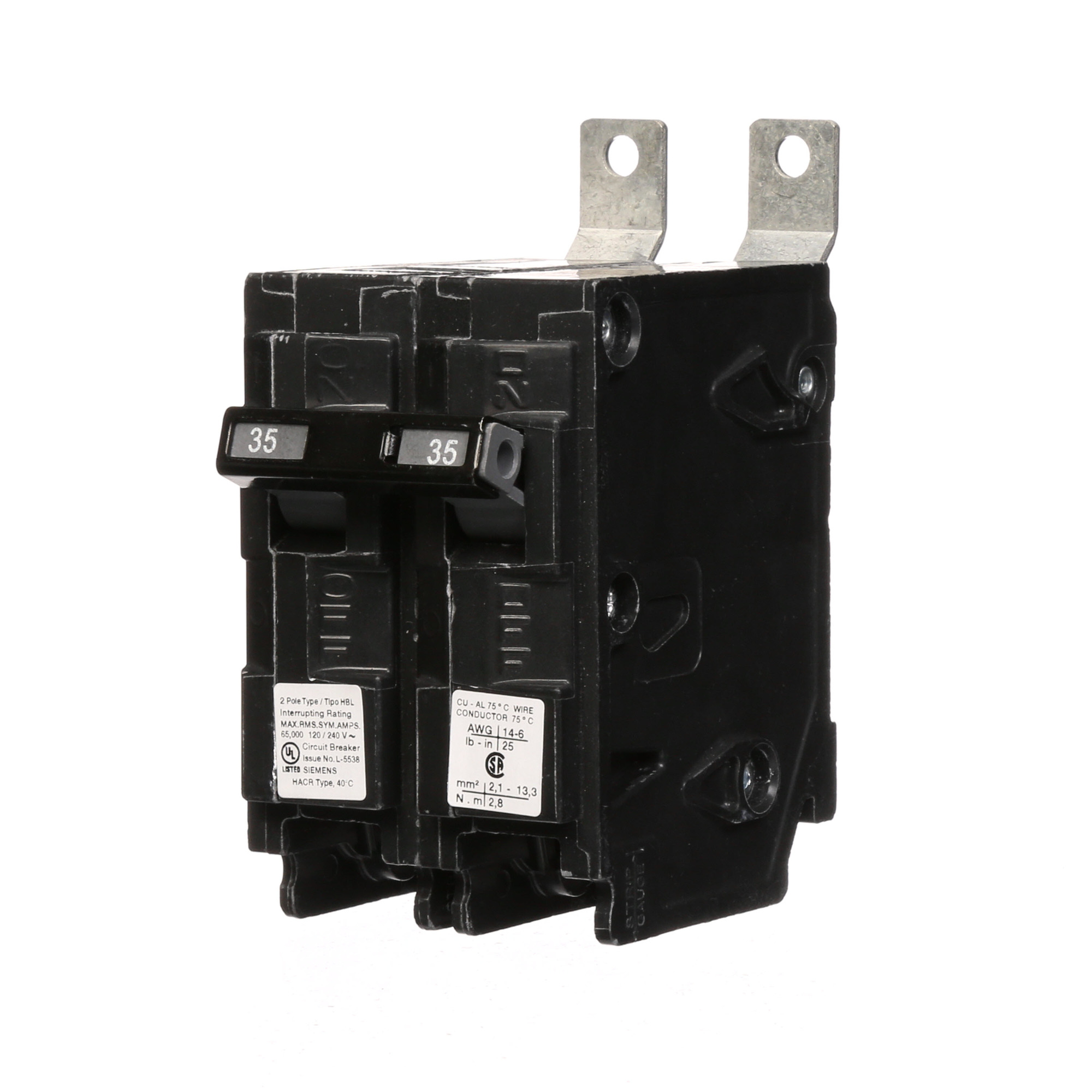  Low Voltage Molded Case Circuit Breakers Panelboard Mounting 240V Circuit Breakers - Type BL, 2-Pole, 120/240VAC are Circuit Protection Molded Case Circuit Breakers. Type HBL Application Electrical Distribution Standard UL 489 Voltage Rating 120/240V A mperage Rating 35A Trip Range Thermal Magnetic Interrupt Rating 65 AIC Number Of Poles 2P