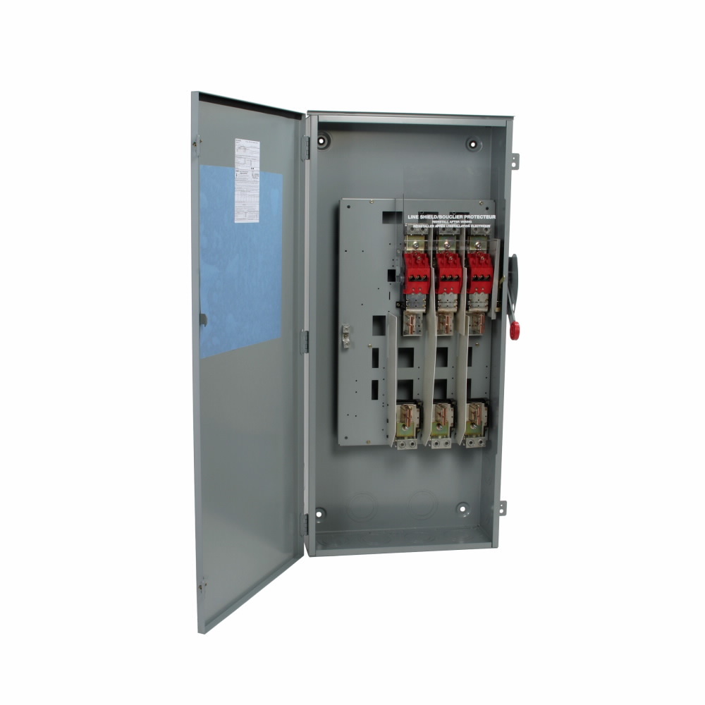 Eaton Enhanced visible blade single-throw safety switch, 600 A, NEMA 3R, Painted galvanized steel, Class H, Three-pole, Three-wire, 600 V, Max Hp: 200, 400, 500 hp (3PH @240,480,600 V), (1)#2-(1)600 kcmil; and (1)#1/0-(1)750 kcmil Al