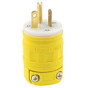 20 Amp, 125 Volt, Industrial Grade, Straight Blade Plug, Grounding, Dustguard, Yellow