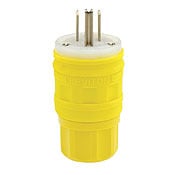 15 Amp, 250 Volt, Straight Blade, Plug, Industrial Grade, Grounding, Wetguard, Yellow