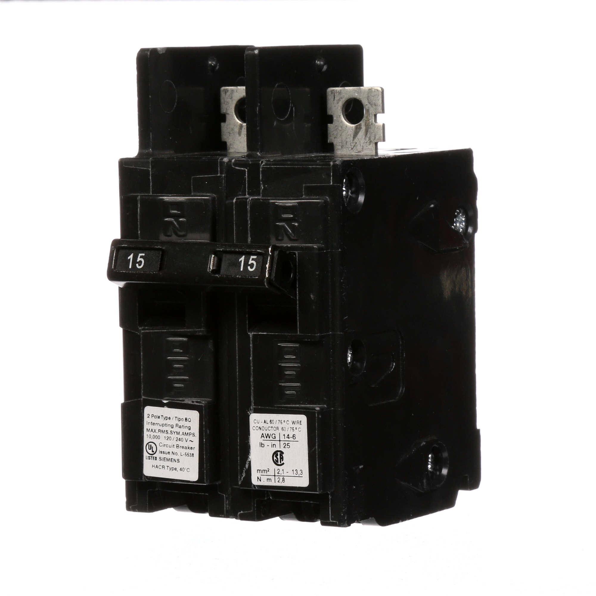  Low Voltage Molded Case Circuit Breakers General Purpose MCCBs - Type BQ, 2-Pole, 120/240VAC are Circuit Protection Molded Case Circuit Breakers. 2-Pole Common-Trip circuit breaker type BQ. Rated 120/240V (015A) (AIR 10 kA). Special features Load side lugs are included.