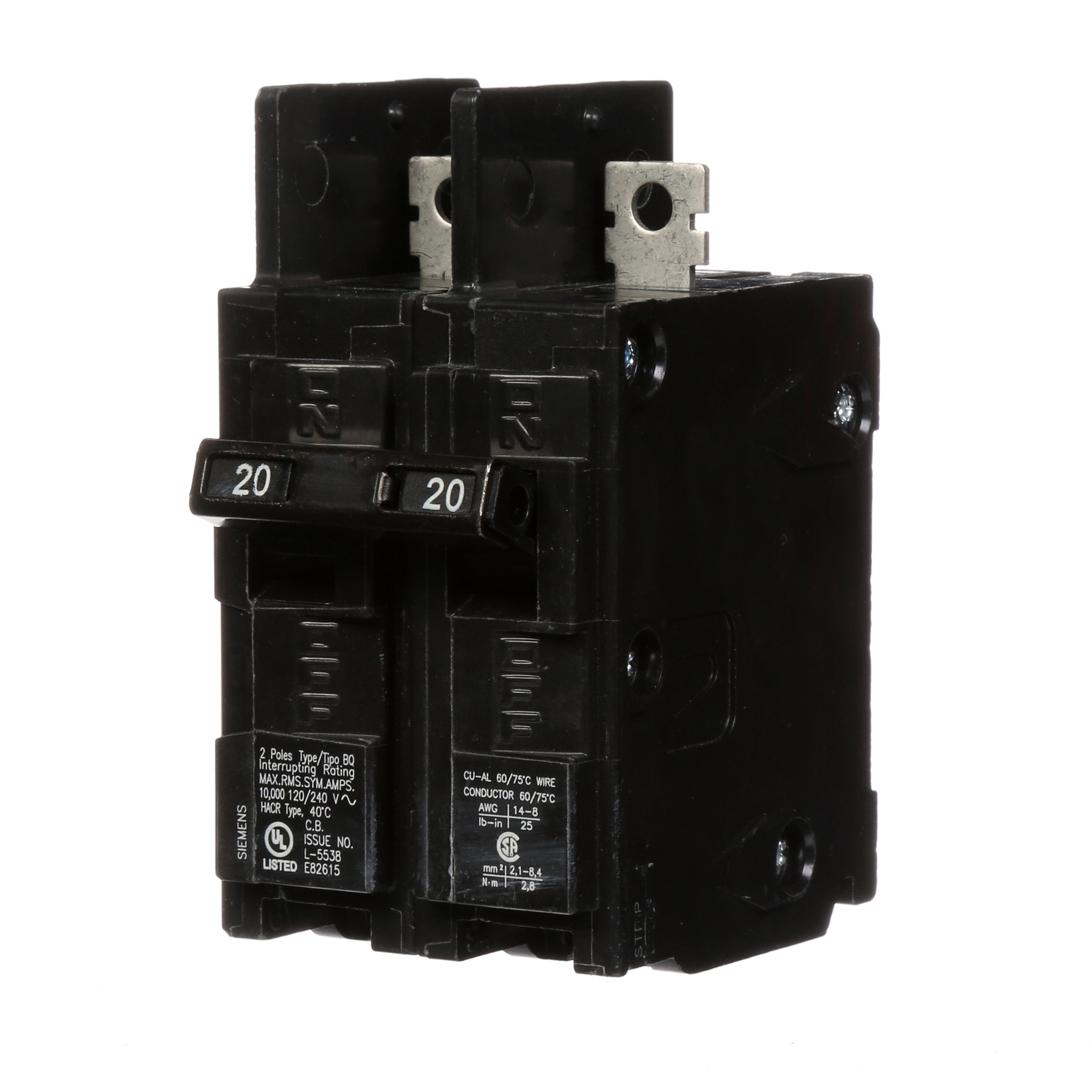  Low Voltage Molded Case Circuit Breakers General Purpose MCCBs - Type BQ, 2-Pole, 120/240VAC are Circuit Protection Molded Case Circuit Breakers. 2-Pole Common-Trip circuit breaker type BQ. Rated 120/240V (020A) (AIR 10 kA). Special features Load side lugs are included.