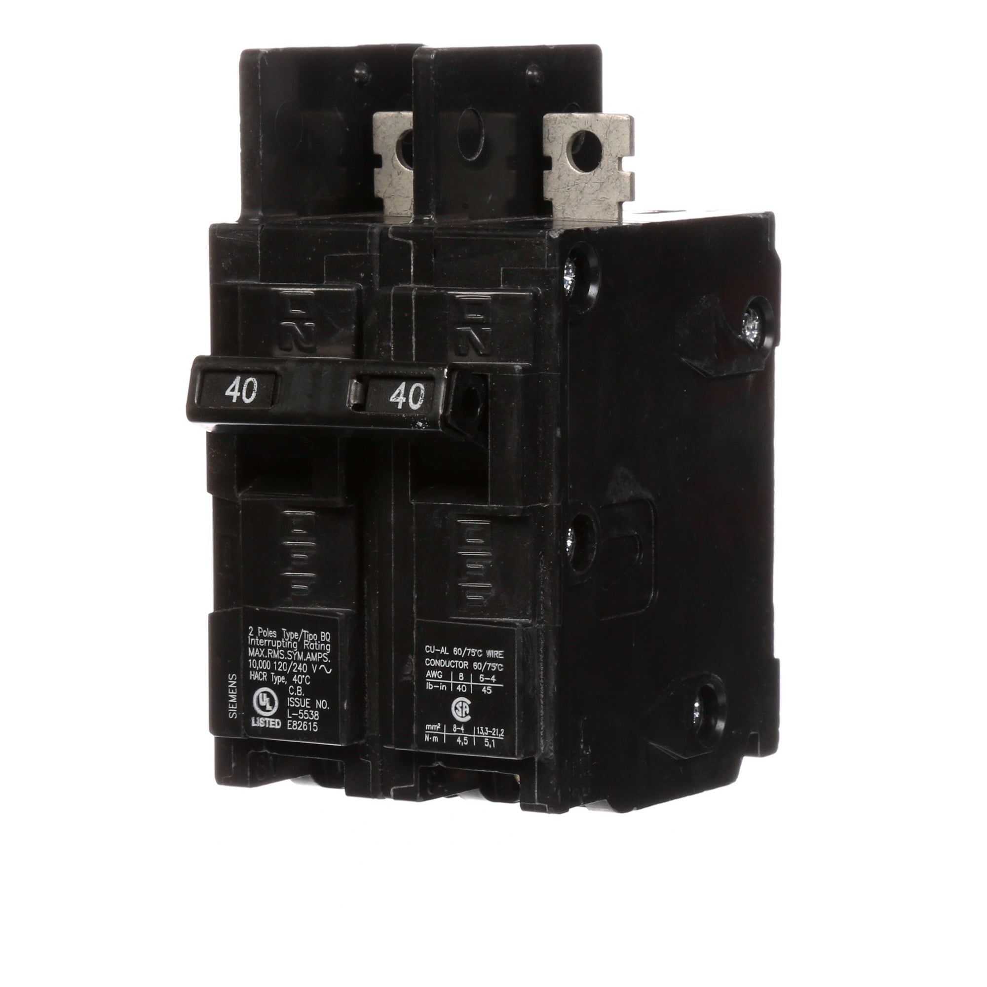  Low Voltage Molded Case Circuit Breakers General Purpose MCCBs - Type BQ, 2-Pole, 120/240VAC are Circuit Protection Molded Case Circuit Breakers. 2-Pole Common-Trip circuit breaker type BQ. Rated 120/240V (040A) (AIR 10 kA). Special features Load side lugs are included.