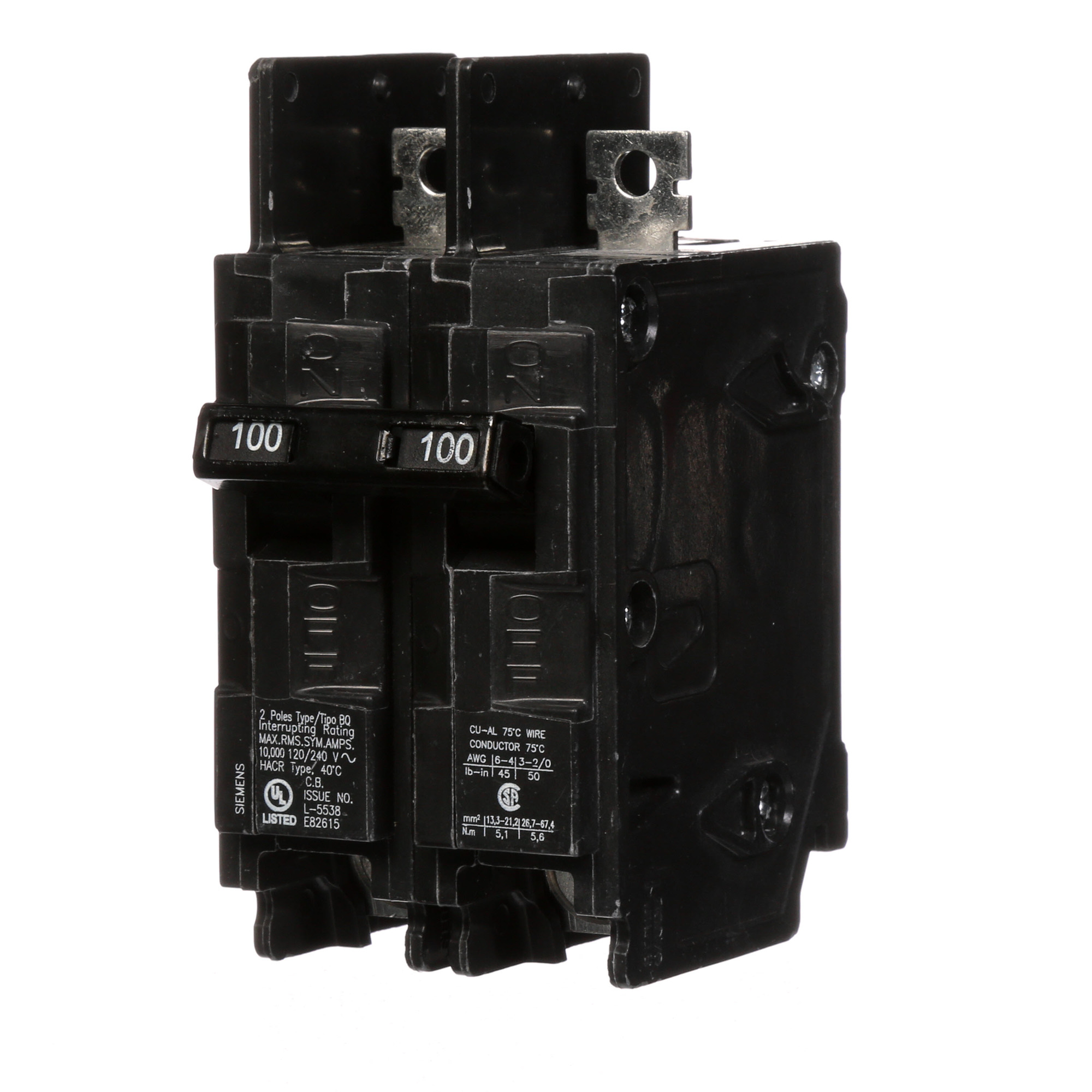  Low Voltage Molded Case Circuit Breakers General Purpose MCCBs - Type BQ, 2-Pole, 120/240VAC are Circuit Protection Molded Case Circuit Breakers. 2-Pole Common-Trip circuit breaker type BQ. Rated 120/240V (100A) (AIR 10 kA). Special features Load side lugs are included.