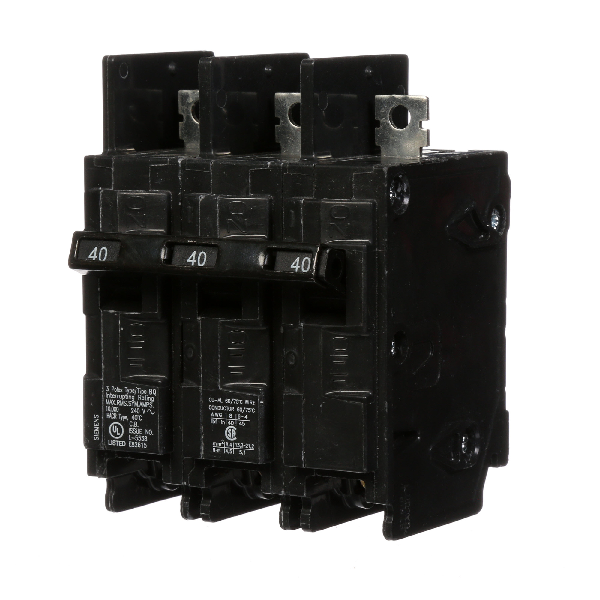  Low Voltage Molded Case Circuit Breakers General Purpose MCCBs are Circuit Protection Molded Case Circuit Breakers. 3-Pole Common-Trip circuit breaker type BQ. Rated 240V (040A) (AIR 10 kA). Special features Load side lugs are included.